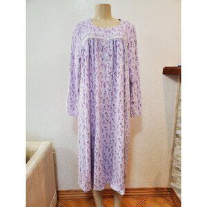 EILEEN WEST LILAC /VIOLET FLORAL LONG SLEEVE WOMEN KNIT  NIGHTGOWN SIZE S #192